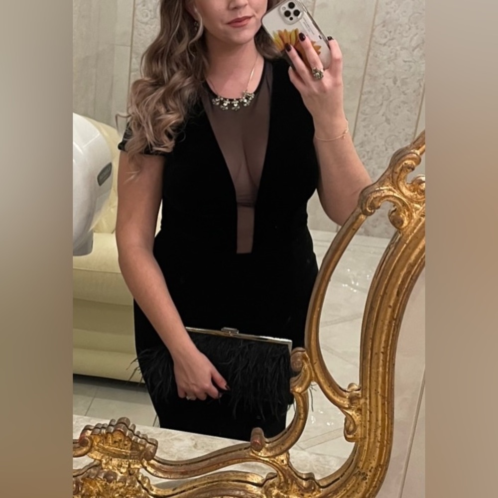 Black velvet deep v gown